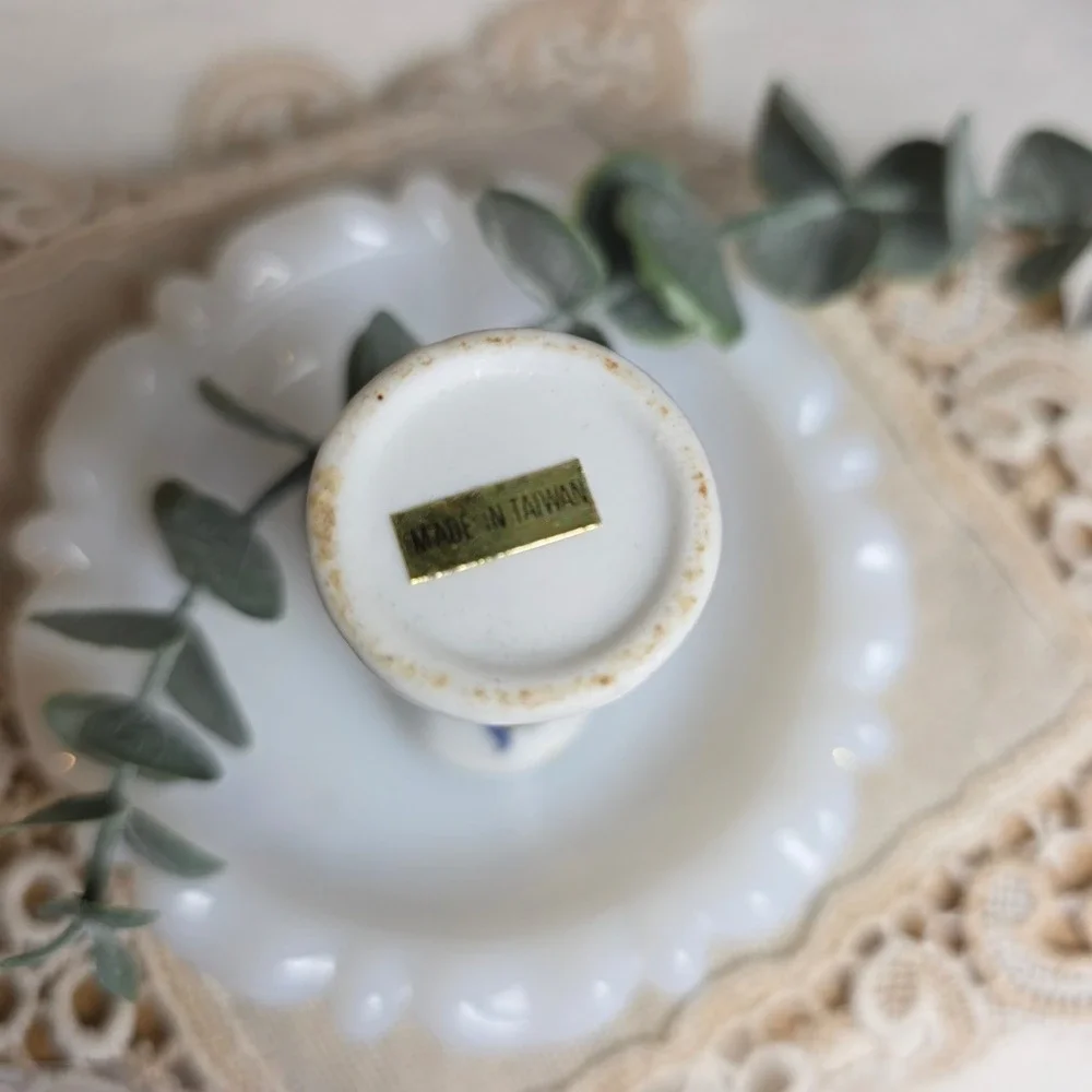 Vintage Miniature Porcelain Bud Vase White Floral Hand Painted